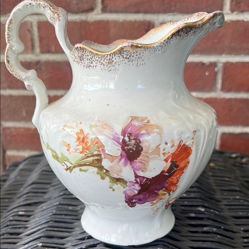 Antique Victorian Warranted Princess White Floral Pitcher
